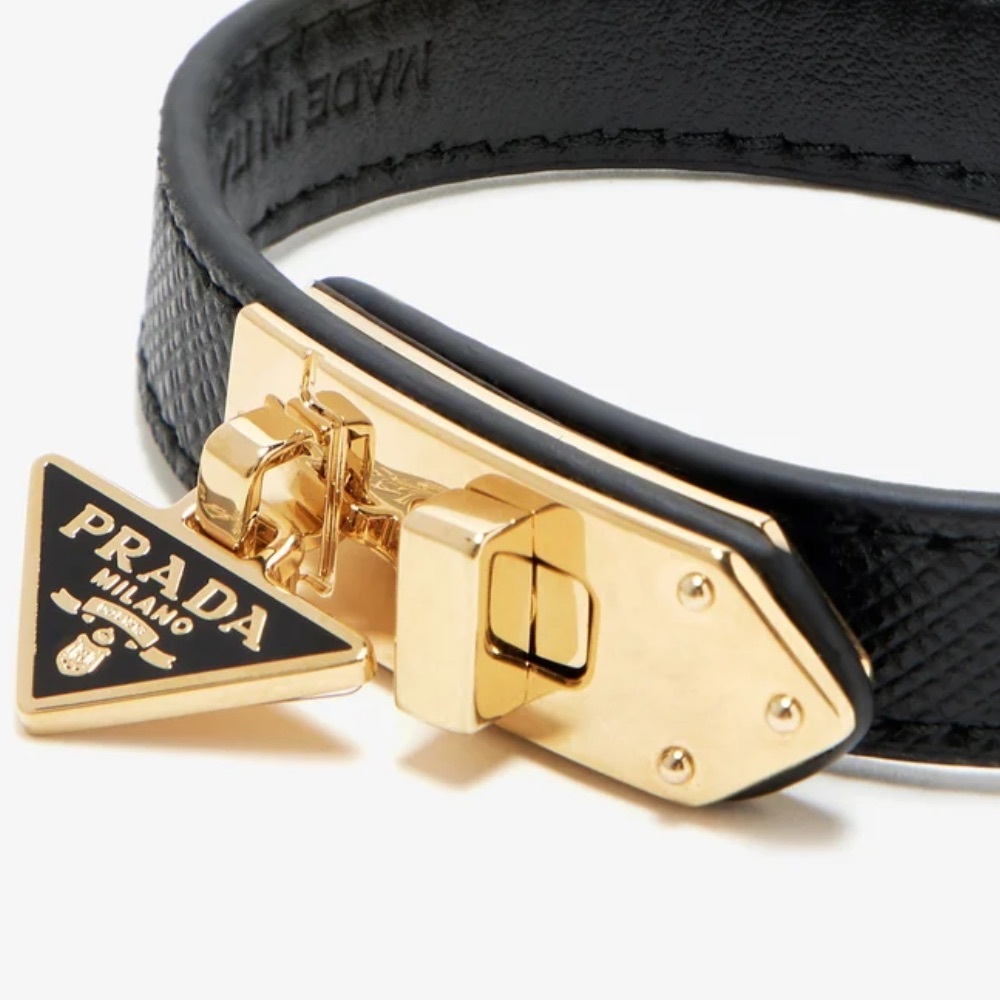 Black Leather Saffino Prada Braclet